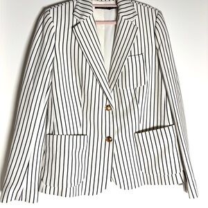 Vintage Ralph Lauren White Black Striped Cotton Blazer Gold Buttons size 10